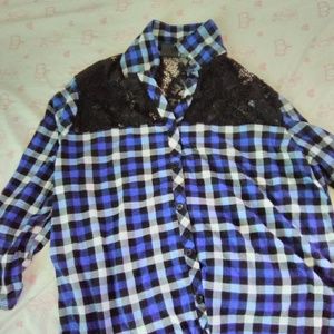 Eye candy mesh lace plad shirt